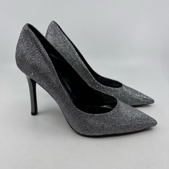 Guess Pointed Toe Glitter Pumps Womens 8 1/2 M Silver Dressy High Heels Office - Picture 1 of 9